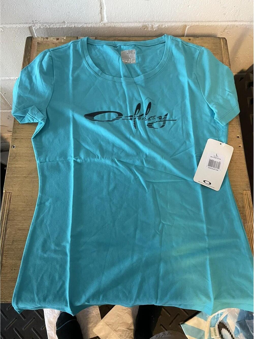Oakley Women Split Script SS Tee Neon Blue Size Large new